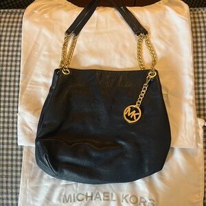 Michael Kors Black and Gold Shoulder Bag with Chain Accents